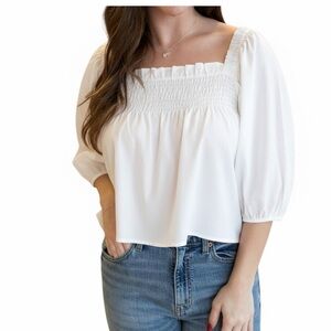 LaRoque Original White 100% Cotton Off-The-Shoulder Puff Sleeve Blouse - Size S